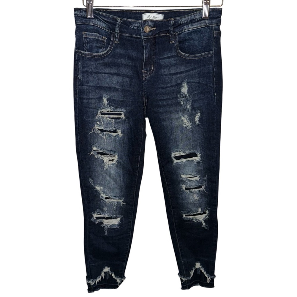 Kancan Low Rise Ankle Skinny jeans women’s sz 26 distressed w/ patches VBK1583AA